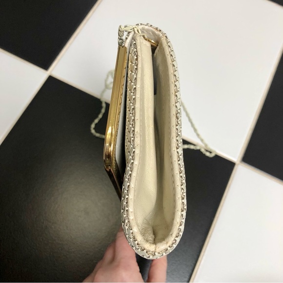 Vintage 70s 80s Metal Mesh Disco Bag Chain Strap Cream Off-White Evening Purse - Picture 11 of 16